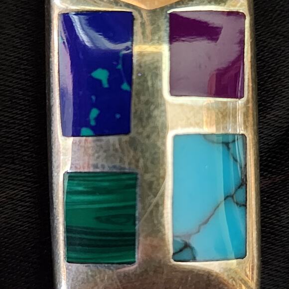 Silpada Pendant Womens 925 Silver Azurite Malachite Boho Festival Vintage Style - Picture 5 of 6